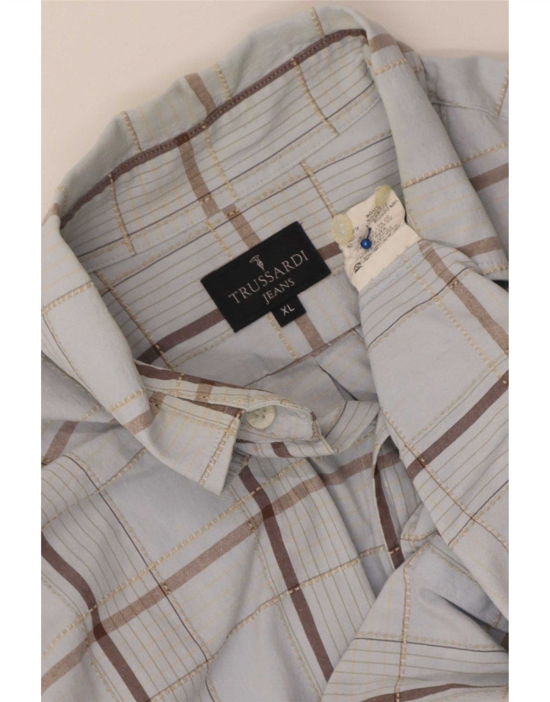 Trussardi Jeans Mens Shirt XL Blue Check Cotton