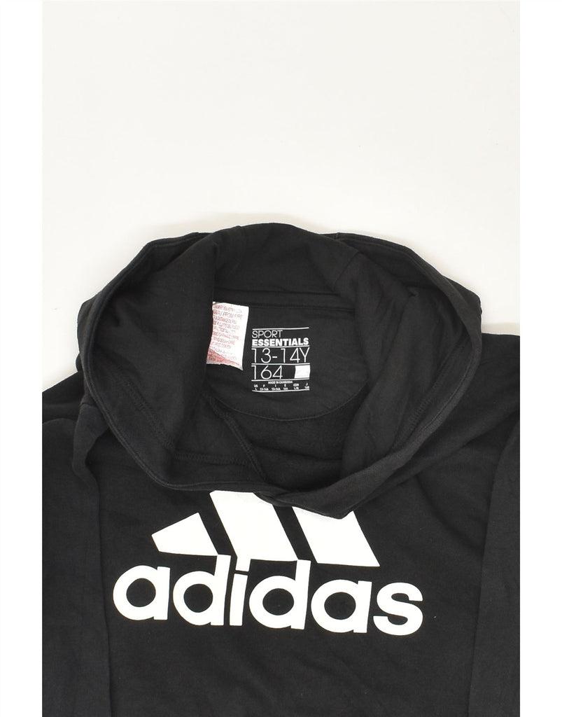 ADIDAS Boys Graphic Hoodie Jumper 13-14 Years Black Cotton | Vintage Adidas | Thrift | Second-Hand Adidas | Used Clothing | Messina Hembry 