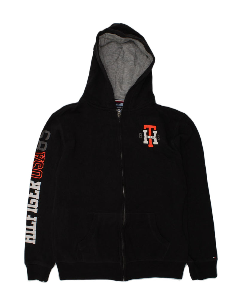 TOMMY HILFIGER Boys Graphic Zip Hoodie Sweater 15-16 Years XL Black Cotton | Vintage Tommy Hilfiger | Thrift | Second-Hand Tommy Hilfiger | Used Clothing | Messina Hembry 