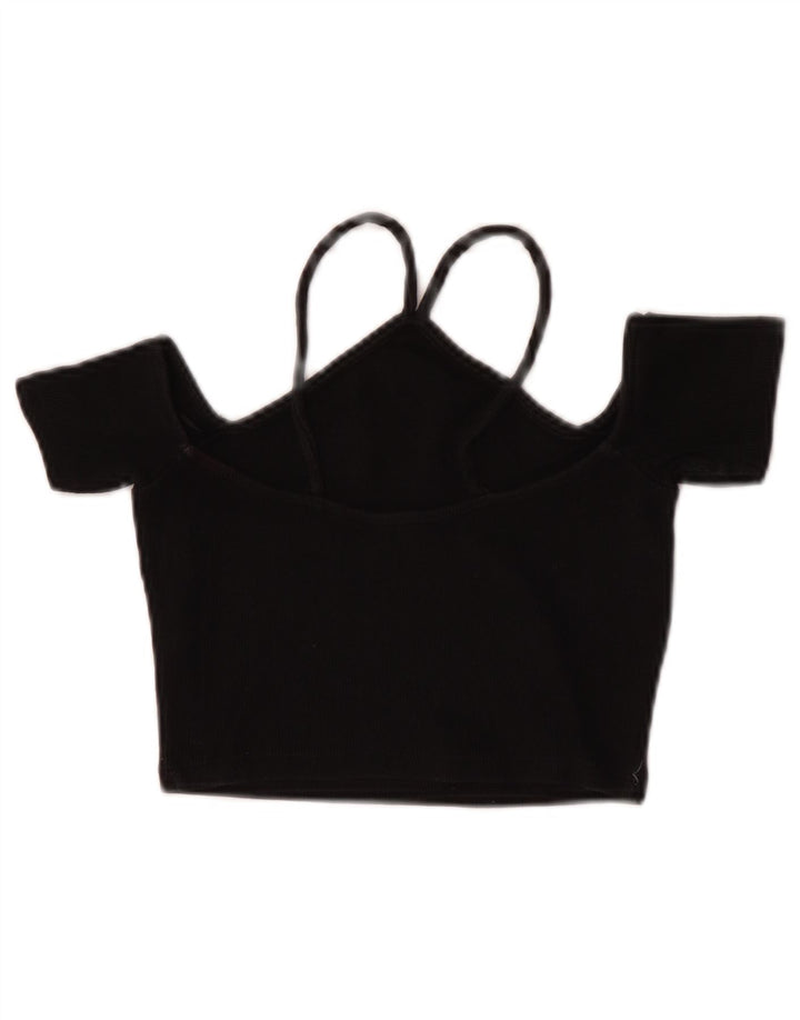 Zara Womens Crop Off Shoulder Top UK 8 Small Black Cotton