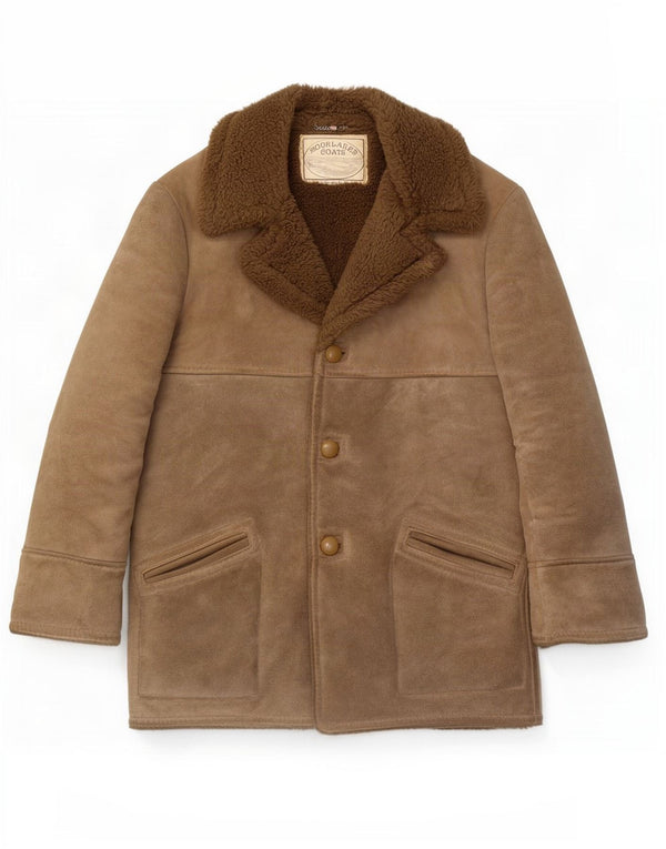 Vintage Mens Shearling Jacket UK 40 Large Beige Leather