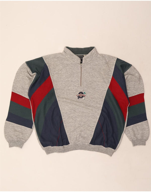 North Pole Mens Zip Neck Sweatshirt Jumper XL Grey Colourblock