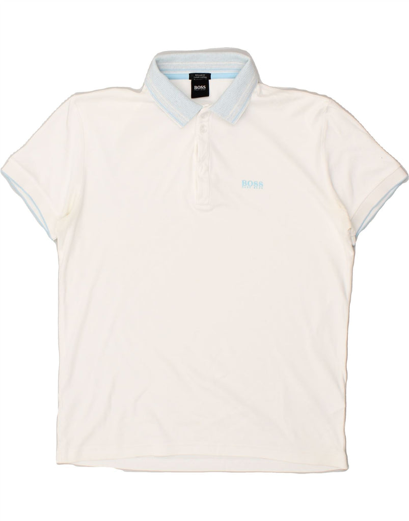 HUGO BOSS Mens Polo Shirt Small White Polyester | Vintage Hugo Boss | Thrift | Second-Hand Hugo Boss | Used Clothing | Messina Hembry 