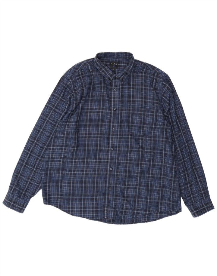 James Pringle Mens Shirt 2XL Navy Blue Check Polyester