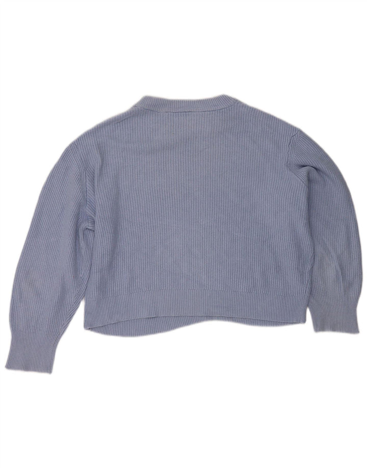 MARKS & SPENCER Womens Crop Crew Neck Jumper Sweater UK 14 Medium Blue