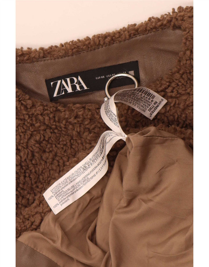 Zara Womens Teddy Bear Oversized Fleece Jacket UK 6 XS Brown Polyester