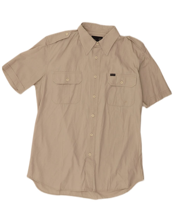 Gas Mens Short Sleeve Military Shirt Large Beige Cotton