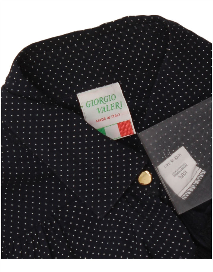 VINTAGE Womens Shirt Blouse UK 16 Large Navy Blue Spotted Viscose