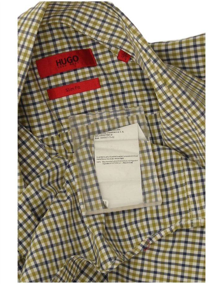 Hugo Boss Mens Slim Fit Shirt Size 15 1/2 Medium Green Gingham Cotton