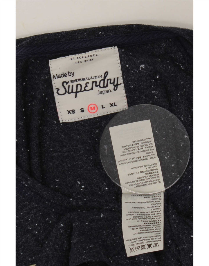 Superdry Womens Graphic Top Long Sleeve UK 14 Medium Navy Blue Flecked