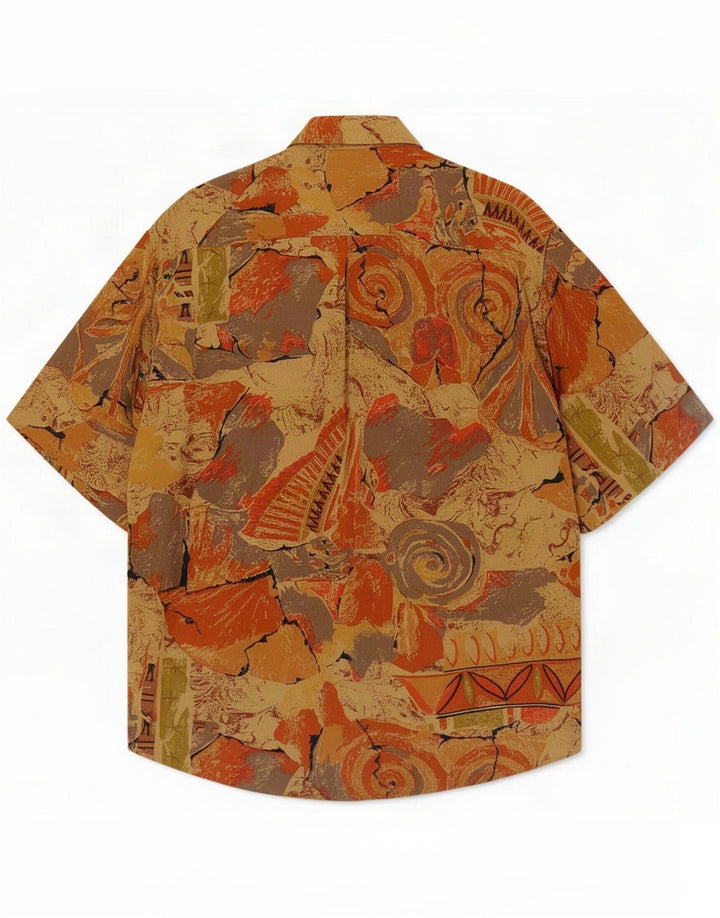BOOGIE Mens Abstract Pattern Short Sleeve Shirt Large Brown Viscose