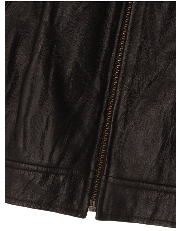 Trapper Mens Leather Jacket IT 50 Large Black Leather