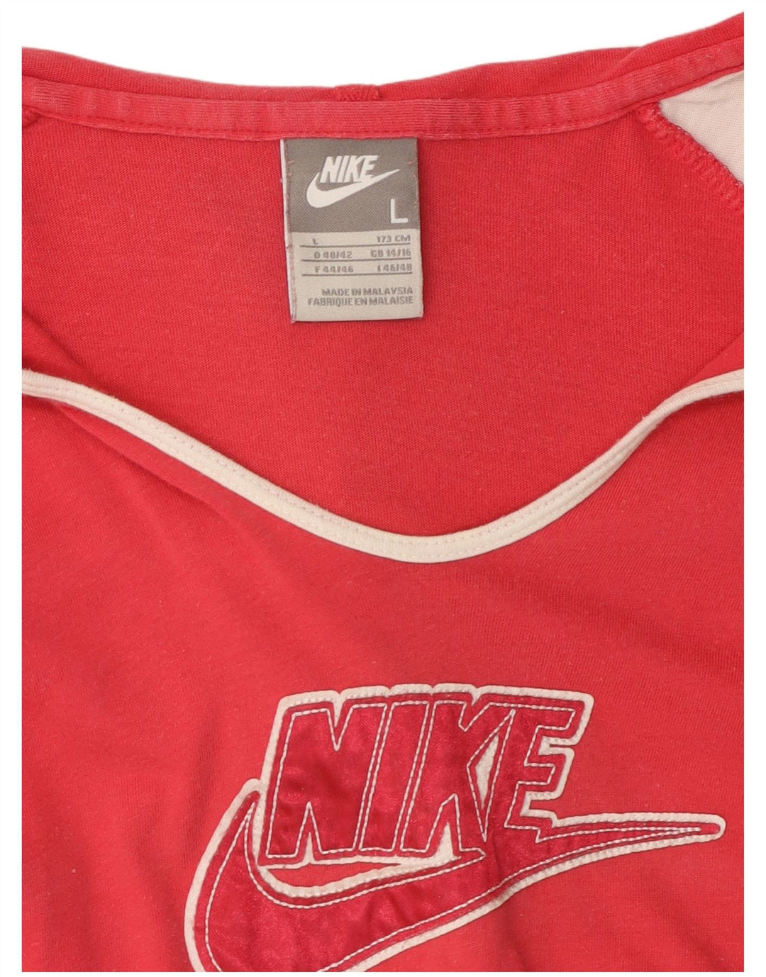 NIKE Womens Hooded Graphic Top Long Sleeve UK 14/16 Large Red Colourblock