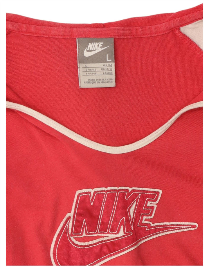 NIKE Womens Hooded Graphic Top Long Sleeve UK 14/16 Large Red Colourblock
