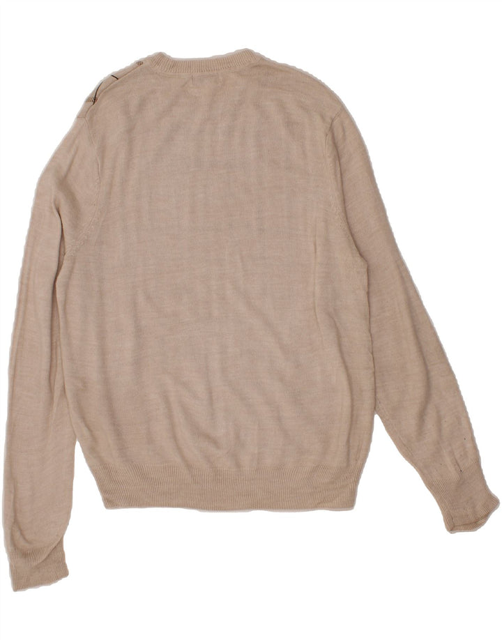 DOCKERS Mens Crew Neck Jumper Sweater Medium Beige Check Vintage Dockers and Second-Hand Dockers from Messina Hembry 