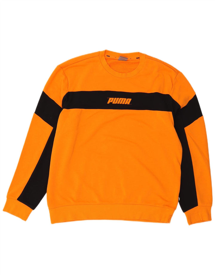 Puma Mens Graphic Sweatshirt Jumper Large Orange Colourblock Cotton