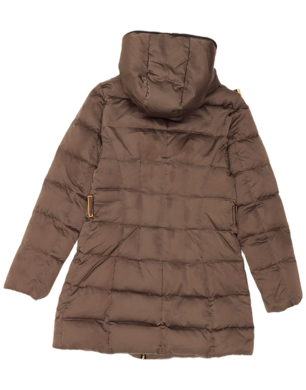 Zara Womens Hooded Padded Coat UK 12 Medium Brown Polyester