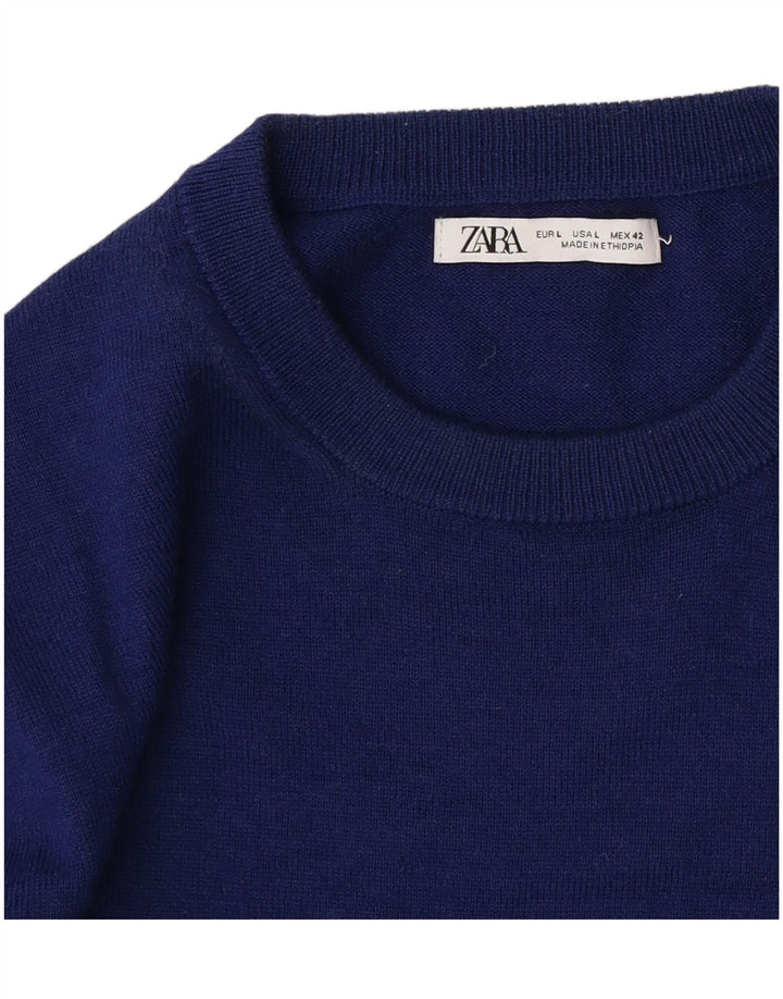 Zara Mens Crew Neck Jumper Sweater Large Blue