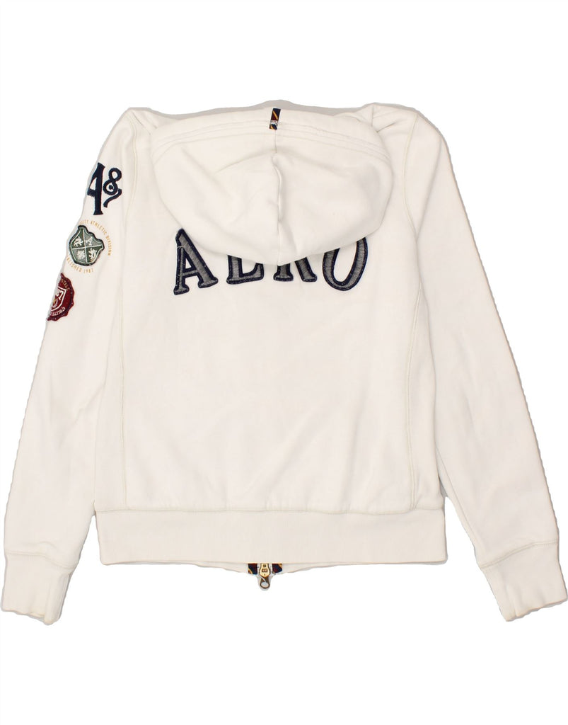 AEROPOSTALE Womens Graphic Zip Hoodie Sweater UK 14 Large White Cotton | Vintage Aeropostale | Thrift | Second-Hand Aeropostale | Used Clothing | Messina Hembry 