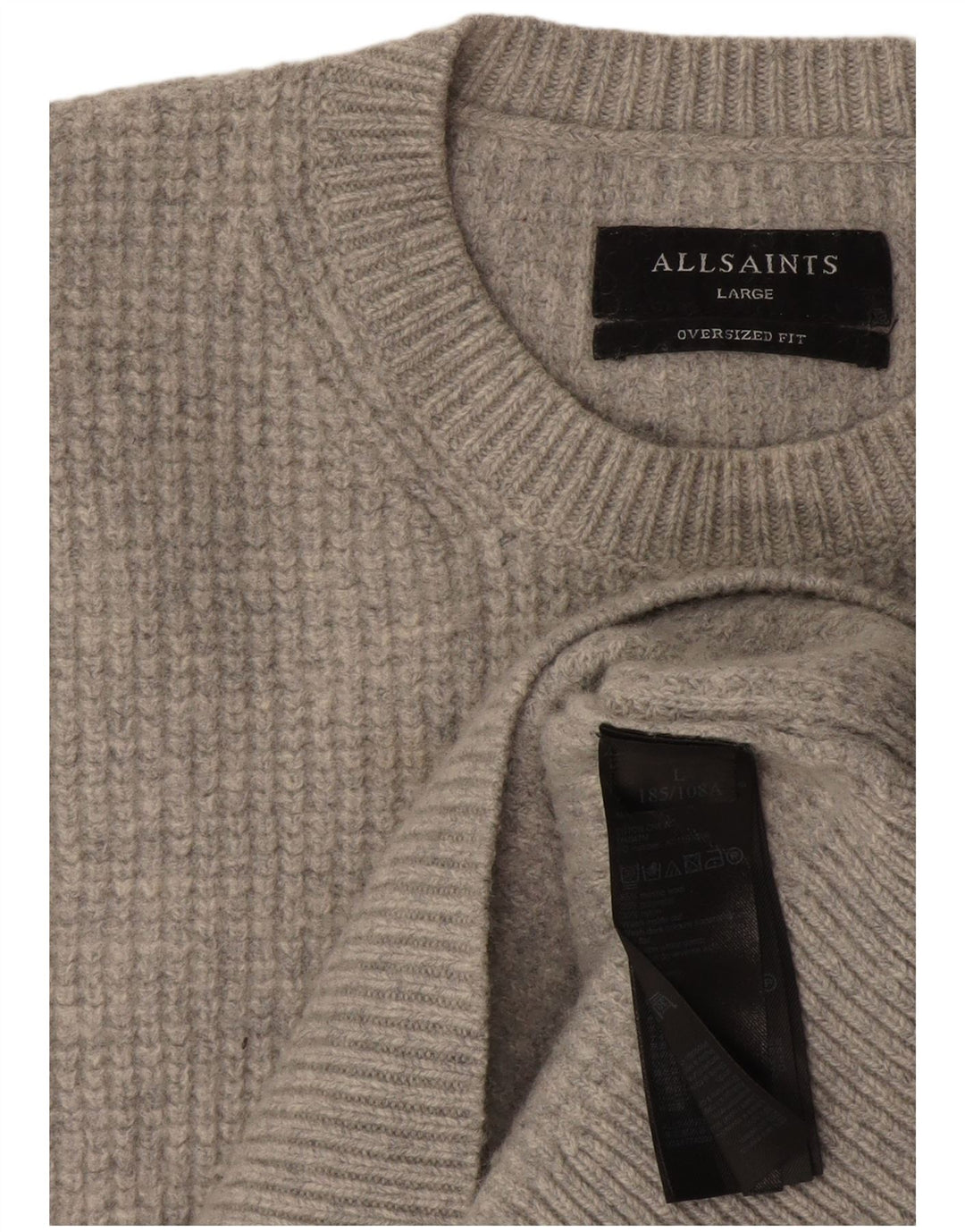 All Saints Womens Oversized Crew Neck Jumper Sweater UK 16 Large Grey Wool