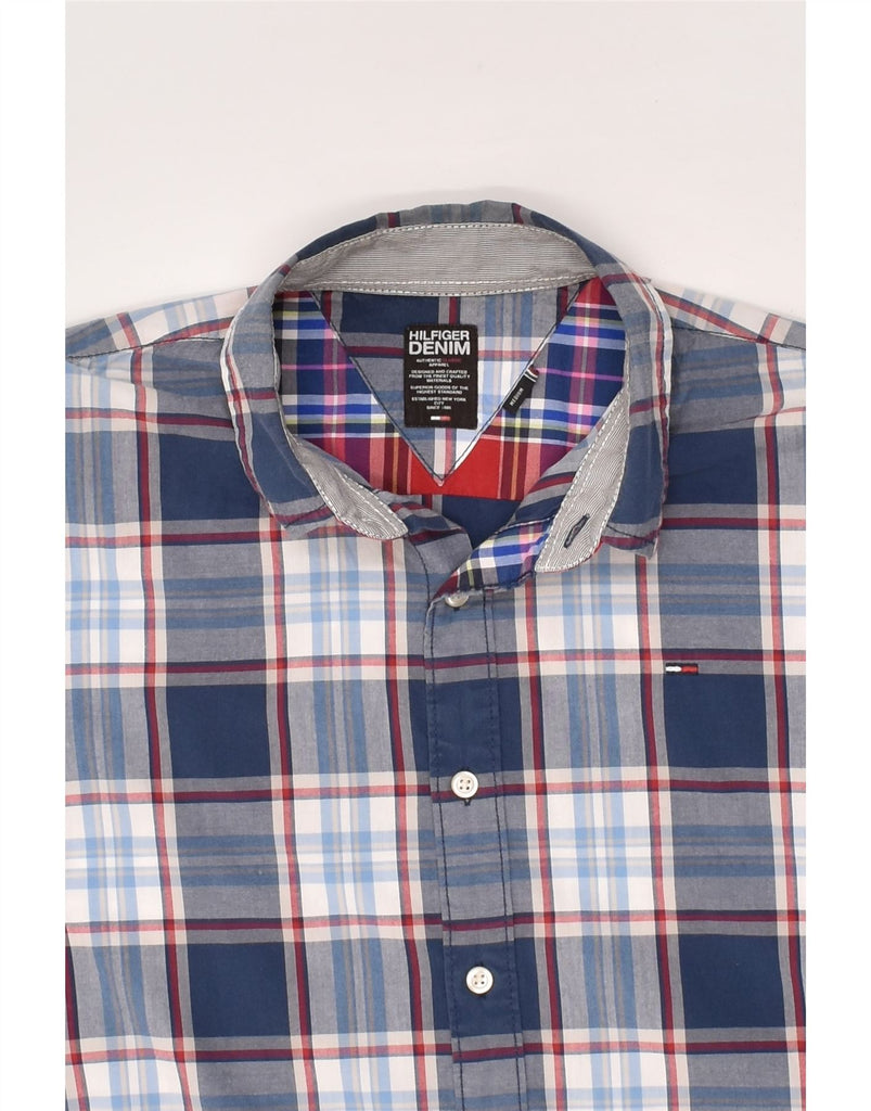 TOMMY HILFIGER Mens Shirt Medium Navy Blue Check Cotton | Vintage Tommy Hilfiger | Thrift | Second-Hand Tommy Hilfiger | Used Clothing | Messina Hembry 