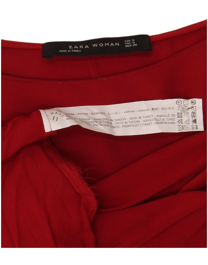 Zara Womens 3/4 Sleeve Oversized Blouse Top UK 10 Small Red Viscose