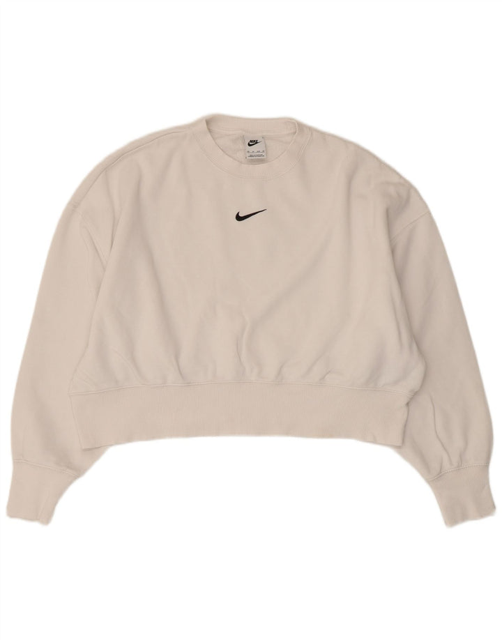 Nike Womens Crop Oversized Sweatshirt Jumper UK 6 XS White Cotton