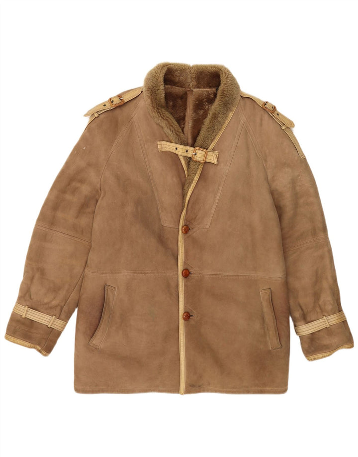 Vintage Mens Shearling Jacket IT 52 XL Beige Shearling