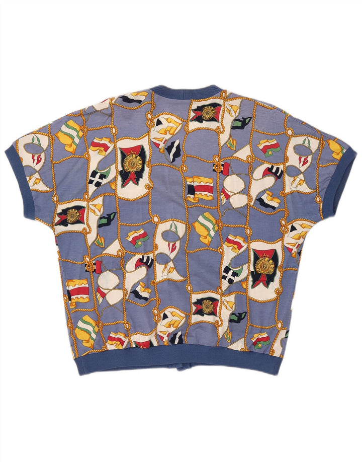 Ennedi Womens Abstract Pattern Short Sleeve Cardigan Top IT 46 Large Blue