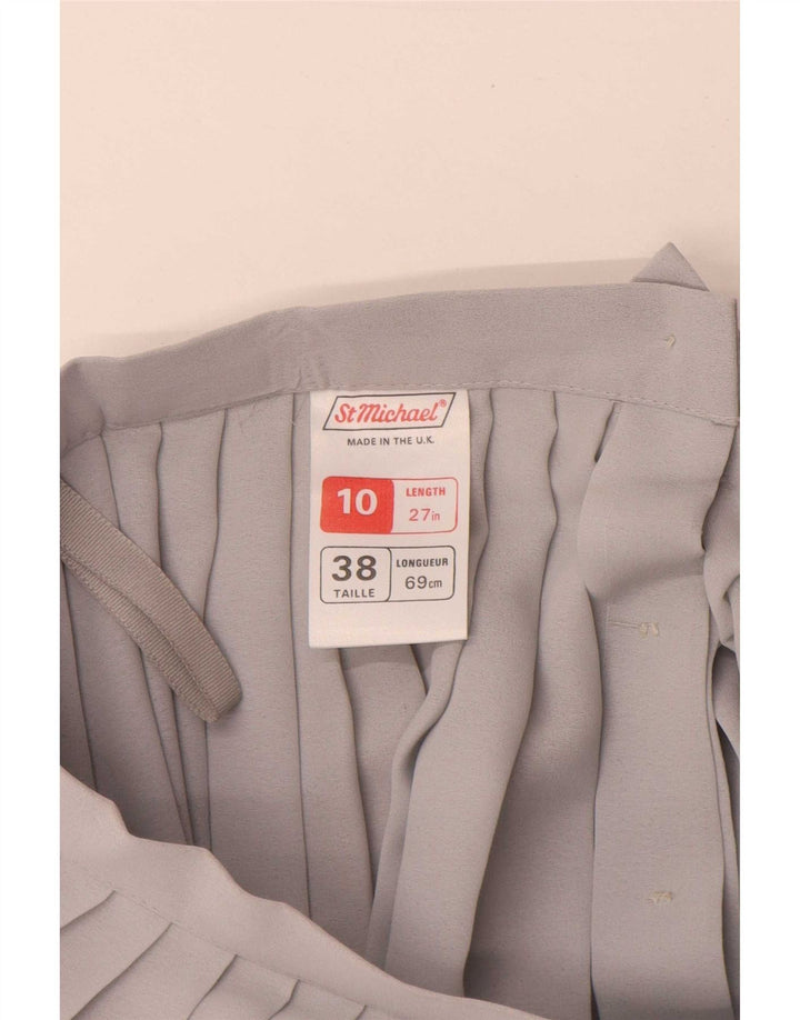St Michael Womens High Waist Pleated Skirt UK 10 Small W24 Grey Polyester