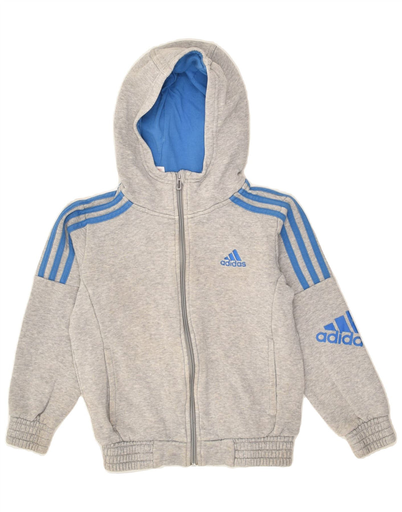 ADIDAS Boys Graphic Zip Hoodie Sweater 7-8 Years Grey Cotton | Vintage Adidas | Thrift | Second-Hand Adidas | Used Clothing | Messina Hembry 