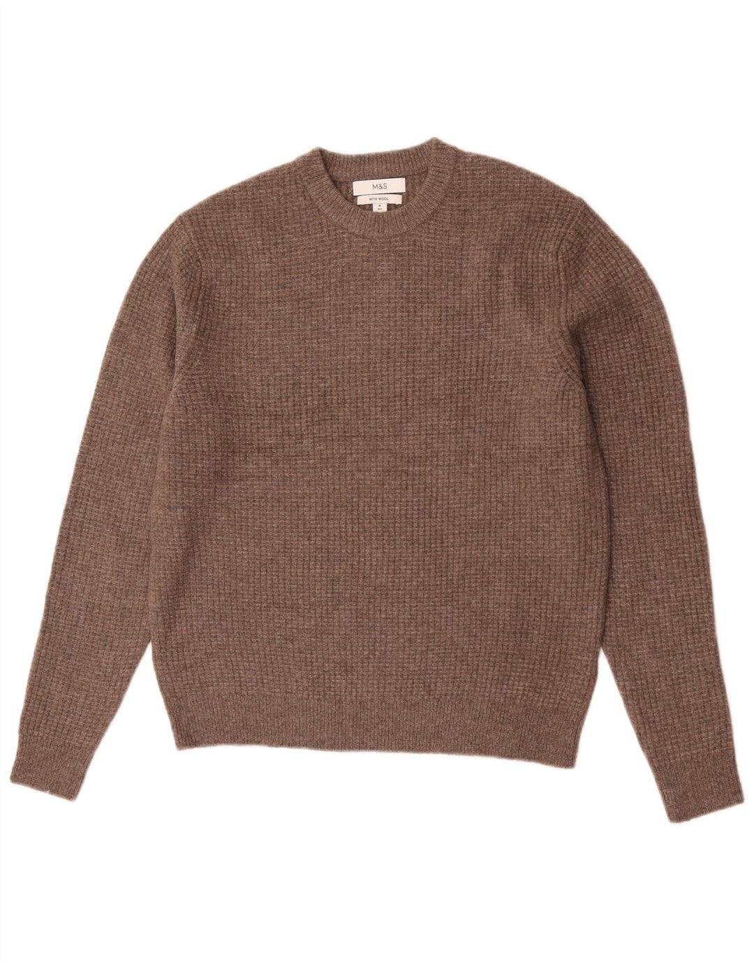 Marks & Spencer Mens Crew Neck Jumper Sweater Medium Brown Acrylic