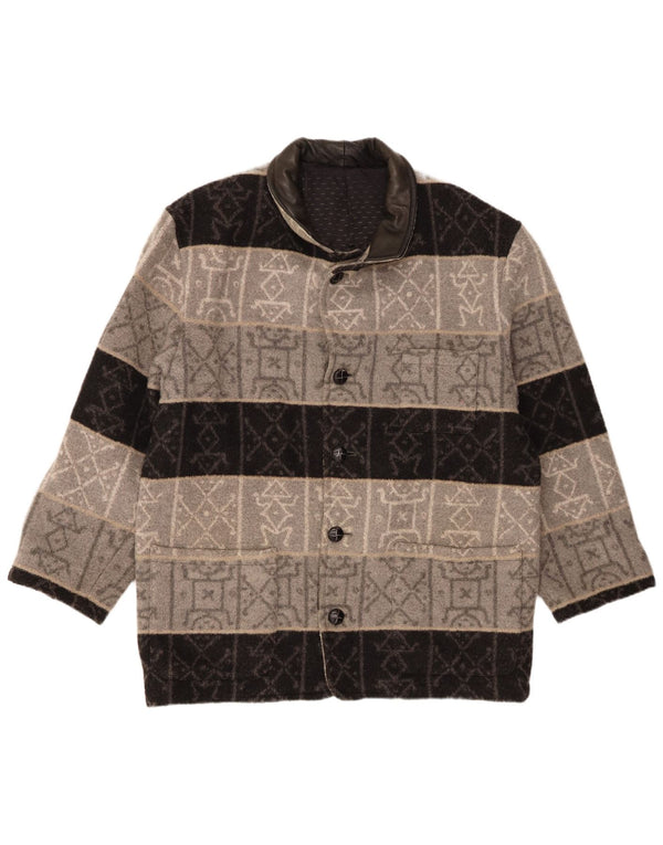 Vintage Mens Bomber Jacket UK 42 XL Grey Geometric Wool