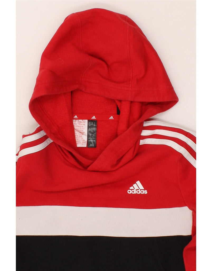ADIDAS Girls Hoodie Jumper 9-10 Years Red Colourblock Cotton Vintage Adidas and Second-Hand Adidas from Messina Hembry 
