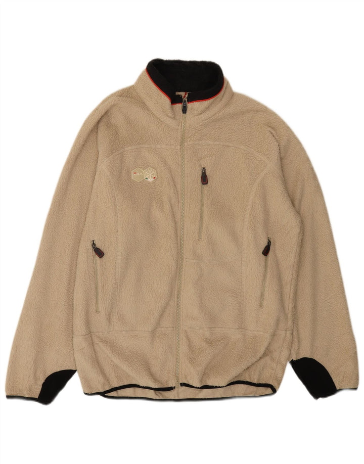 Fila Mens Fleece Jacket UK 40 Large Beige Colourblock Polyester