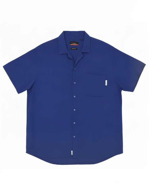 Pierre Cardin Mens Short Sleeve Regular Fit Shirt XL Blue Viscose