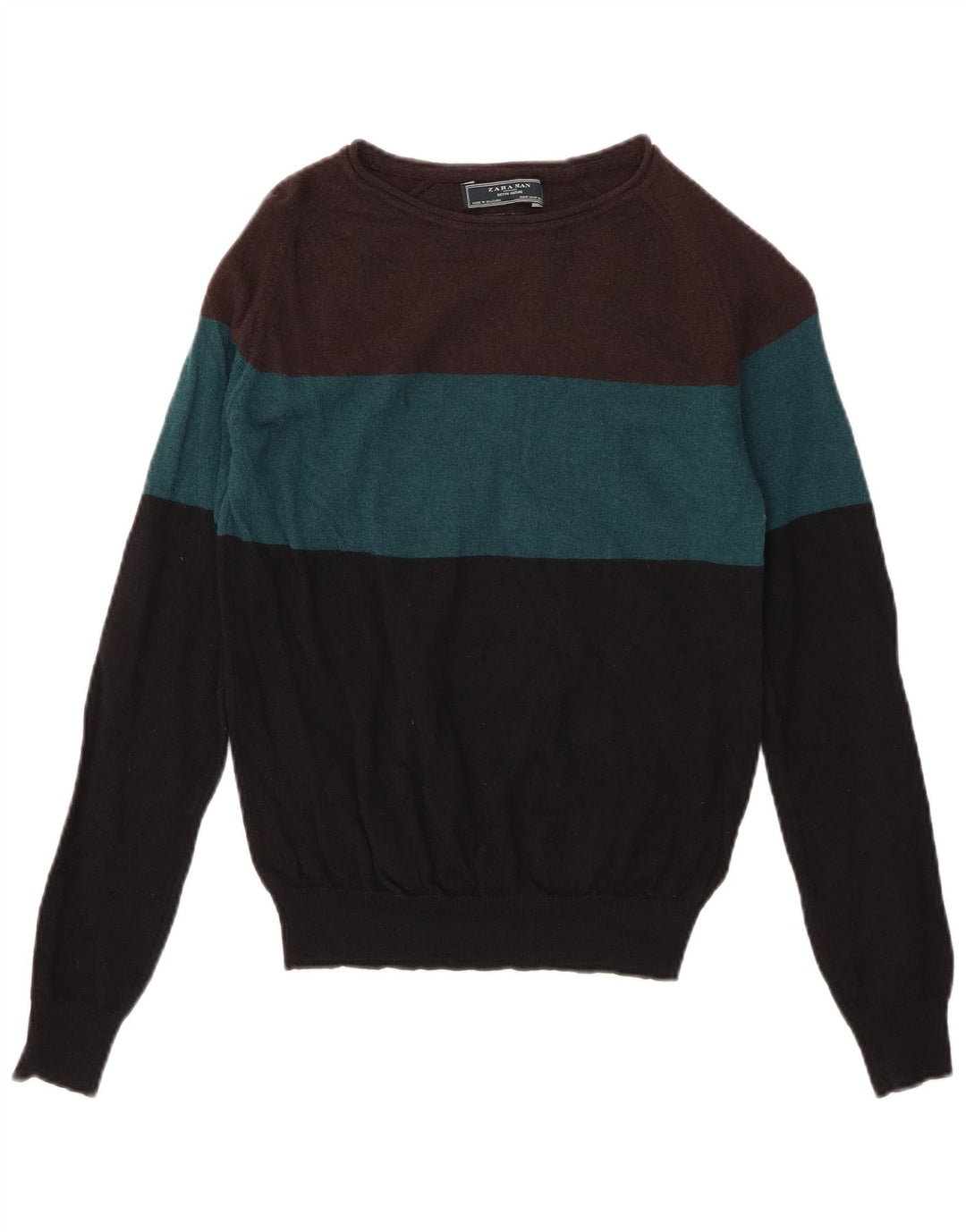 Zara Mens Boat Neck Jumper Sweater Medium Multicoloured Colourblock Wool
