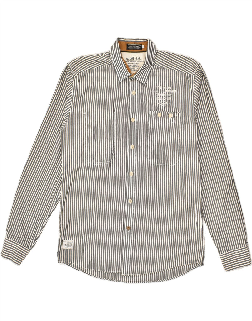 JACK & JONES Mens Graphic Shirt Large Grey Pinstripe Cotton | Vintage Jack & Jones | Thrift | Second-Hand Jack & Jones | Used Clothing | Messina Hembry 