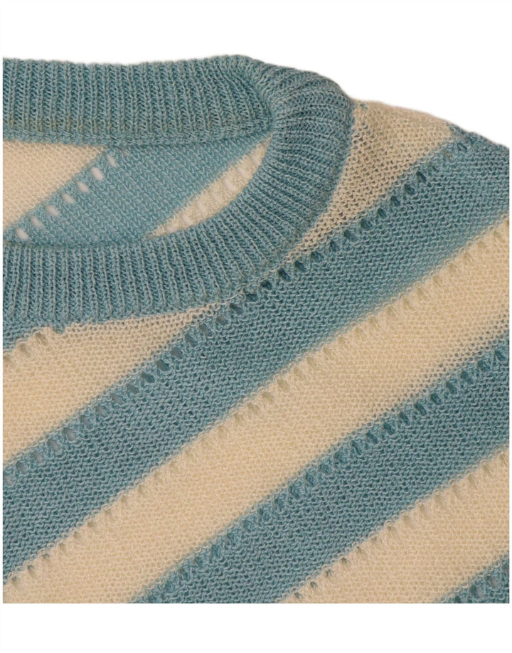 VINTAGE Womens Crew Neck Jumper Sweater UK 14 Large Blue Striped