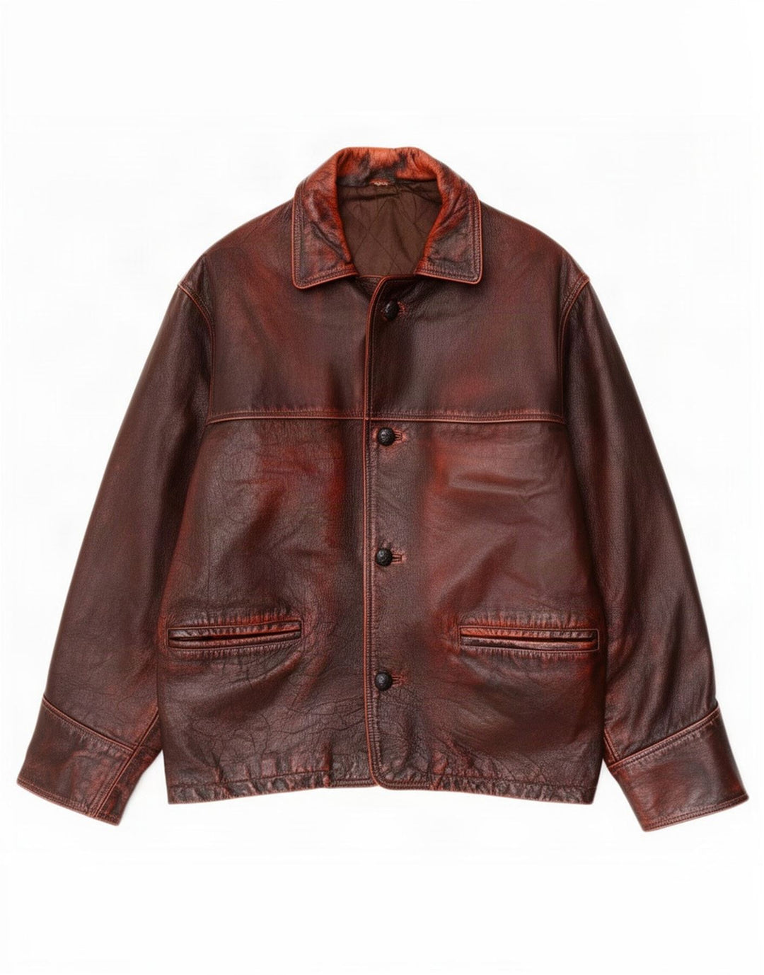 Vintage Mens Leather Jacket IT 52 XL Brown