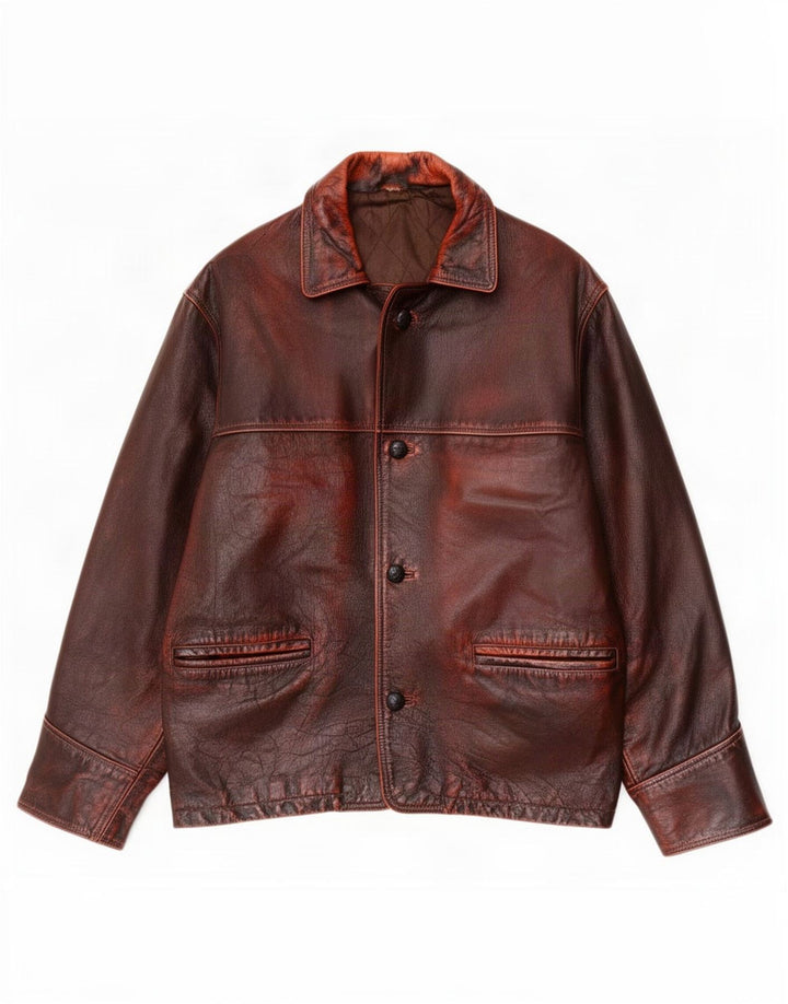Vintage Mens Leather Jacket IT 52 XL Brown