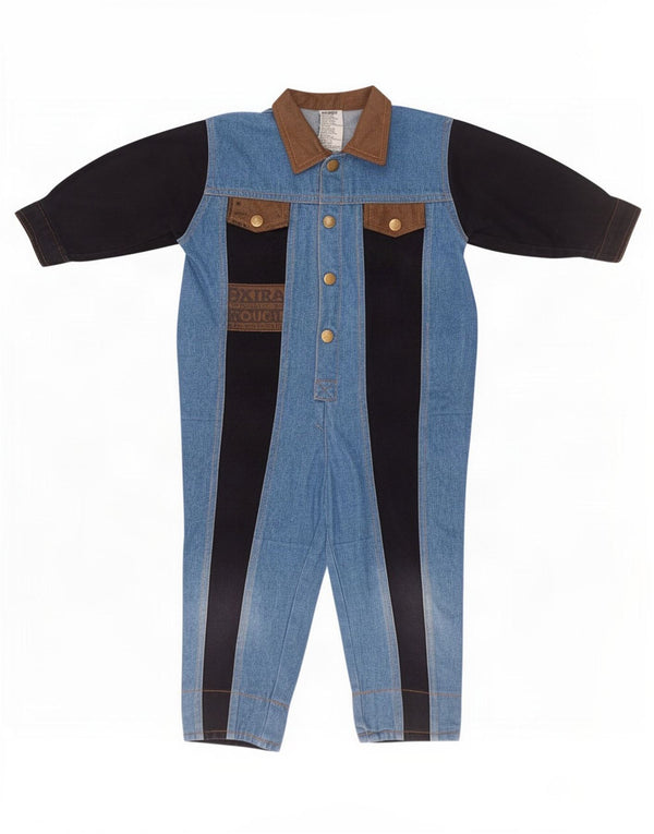 Gitano Baby Boys Graphic Denim Jumpsuit 0-3 Months Blue Colourblock Cotton