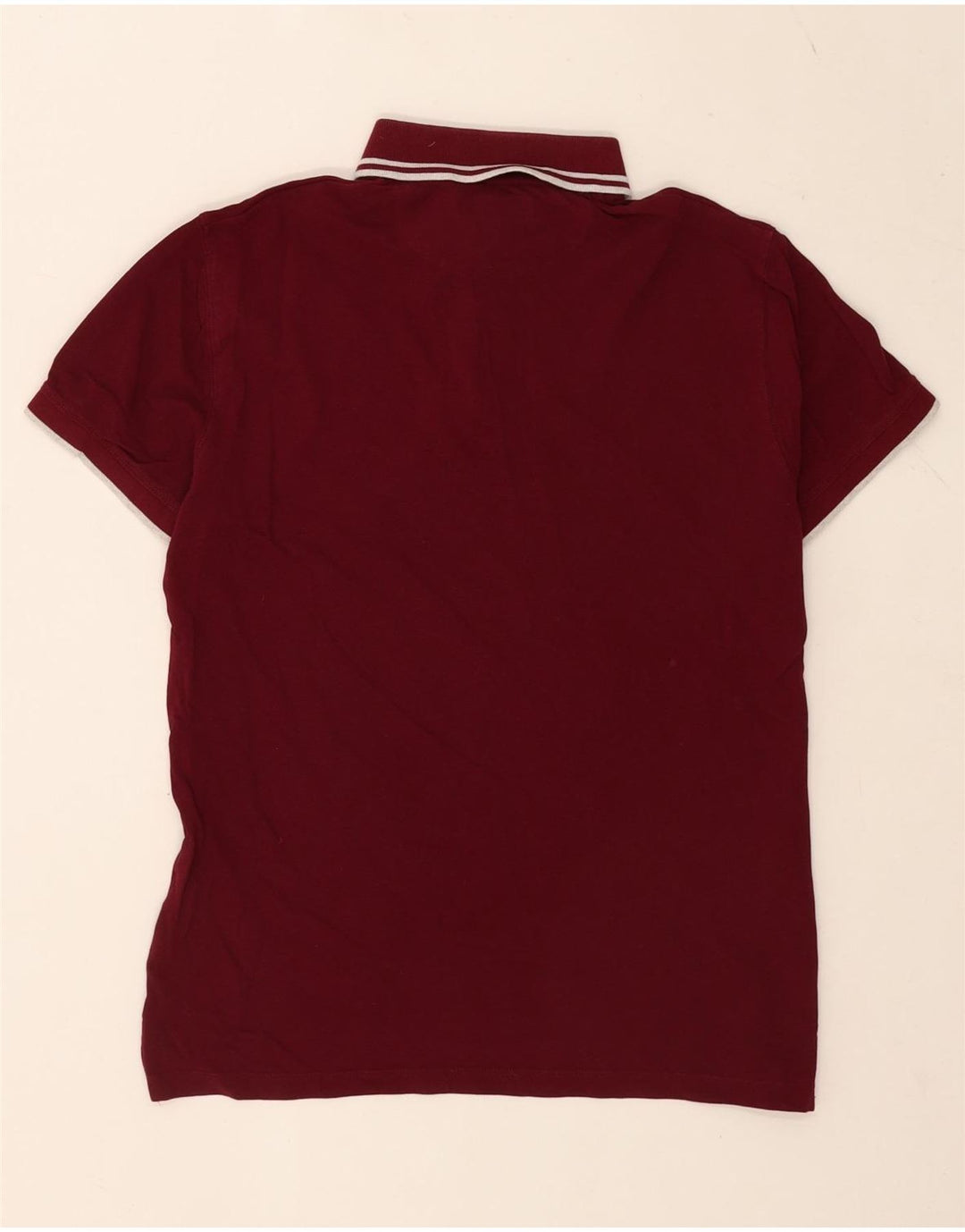Massimo Dutti Mens Polo Shirt Medium Burgundy Striped Cotton