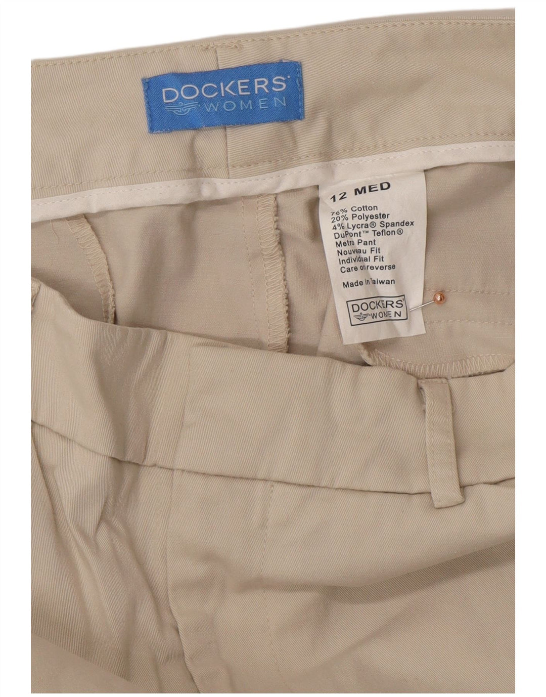 DOCKERS Womens Straight Casual Trousers US 12 Large W30 L30 Beige Cotton