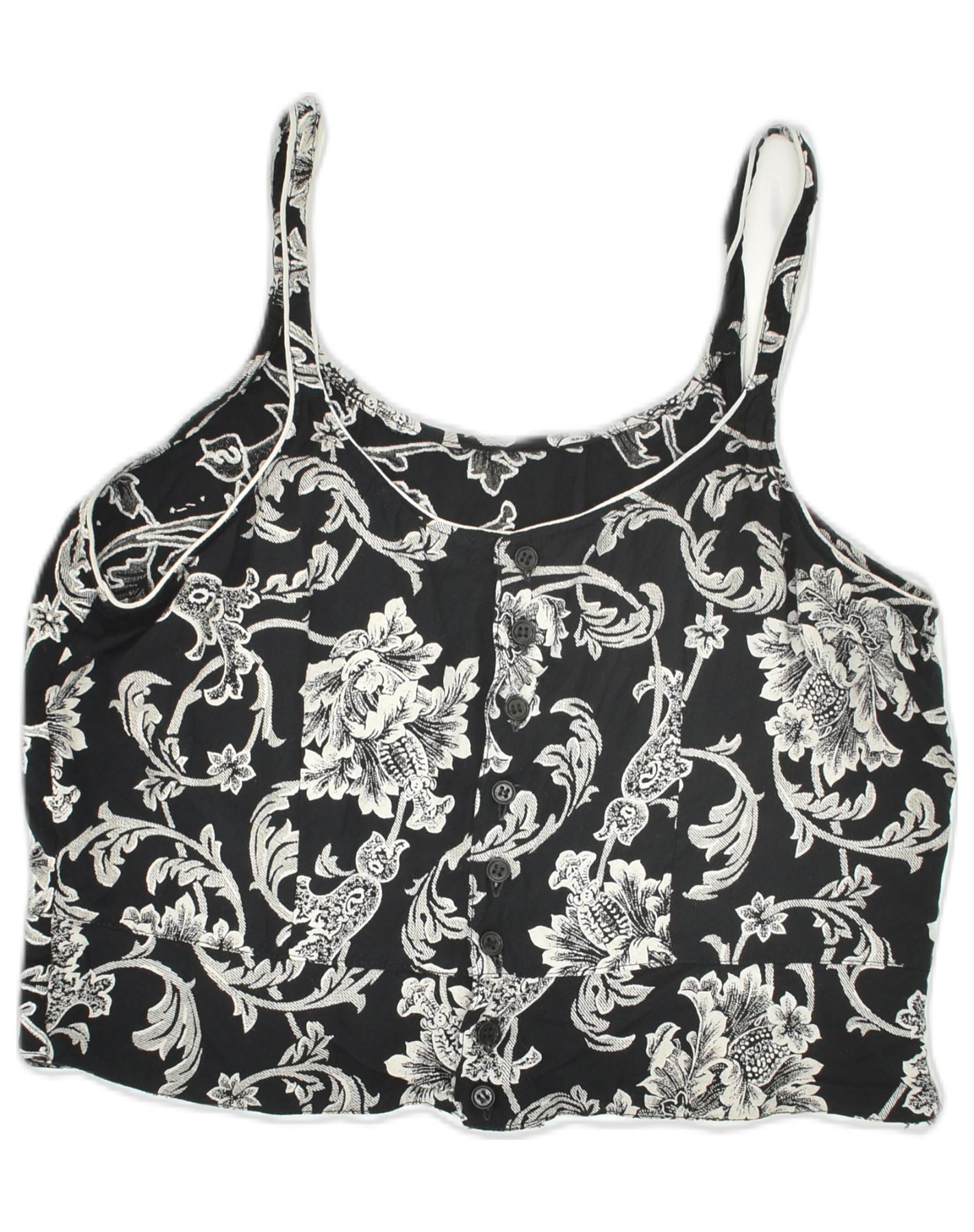 EGOISTE Womens Crop Cami Top IT 48 XL Black Floral Cotton, Vintage &  Second-Hand Clothing Online