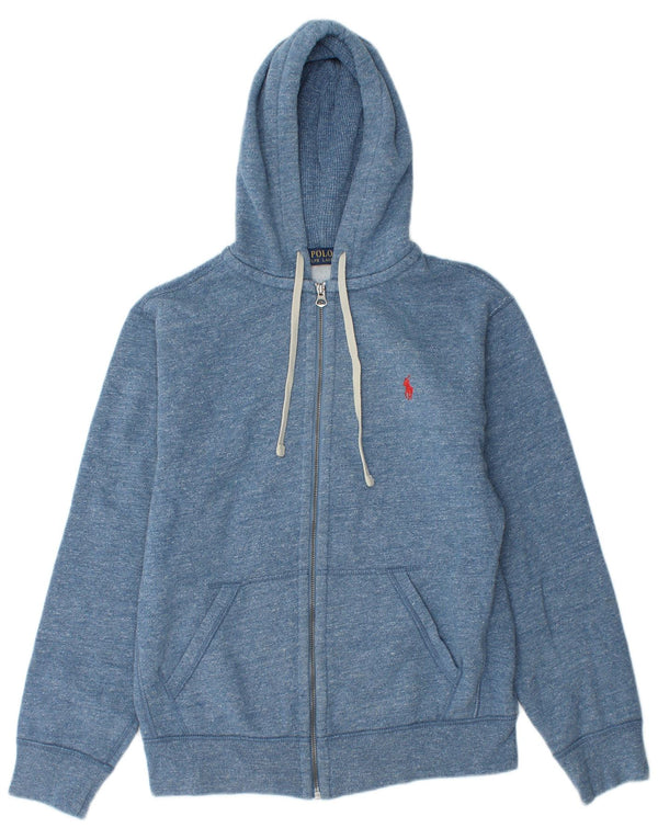 Polo Ralph Lauren Womens Zip Hoodie Sweater UK 14 Medium Blue Flecked