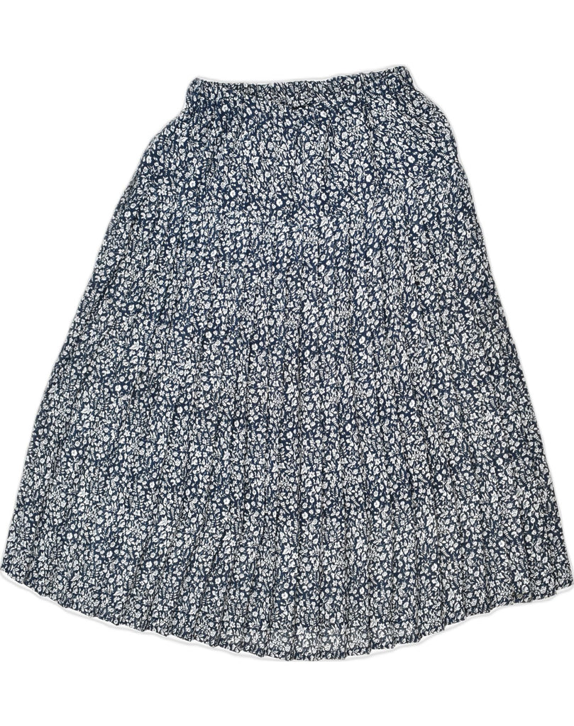 VINTAGE Womens Pleated Skirt W32 Large Navy Blue Floral Polyester | Vintage | Thrift | Second-Hand | Used Clothing | Messina Hembry 