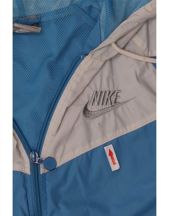 Nike Womens Hooded Rain Jacket UK 10/12 Medium Blue Colourblock Nylon