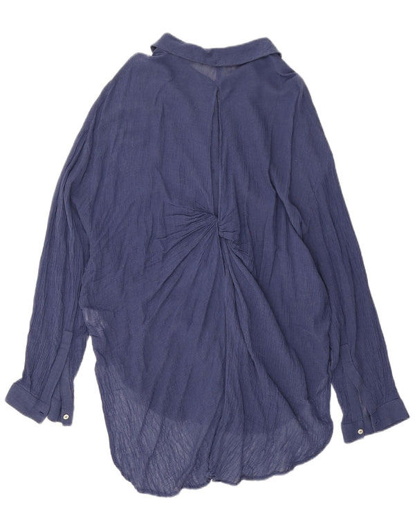 Zara Womens Loose Fit Longline Shirt Blouse UK 16 XL Blue Cotton