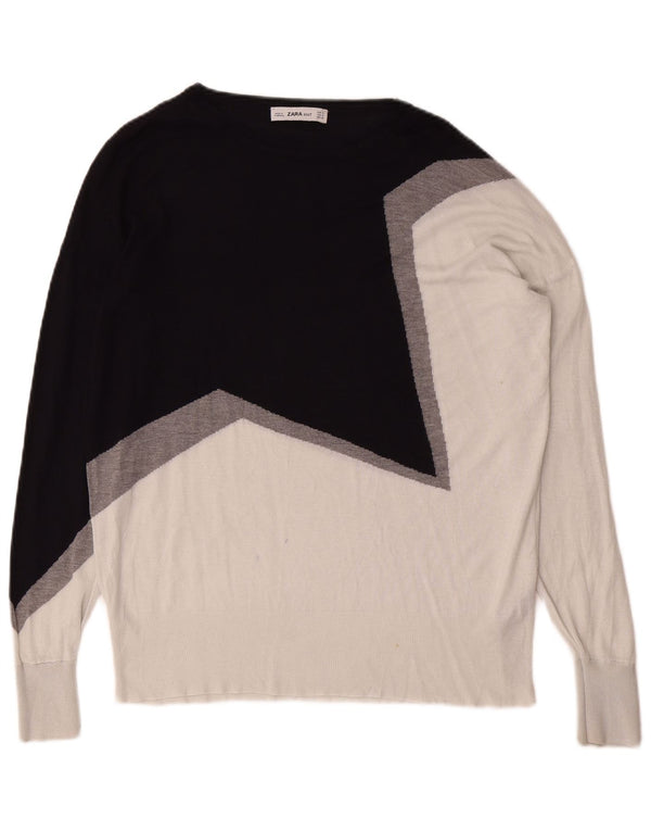 Zara Womens Boat Neck Jumper Sweater UK 10 Small Navy Blue Colourblock